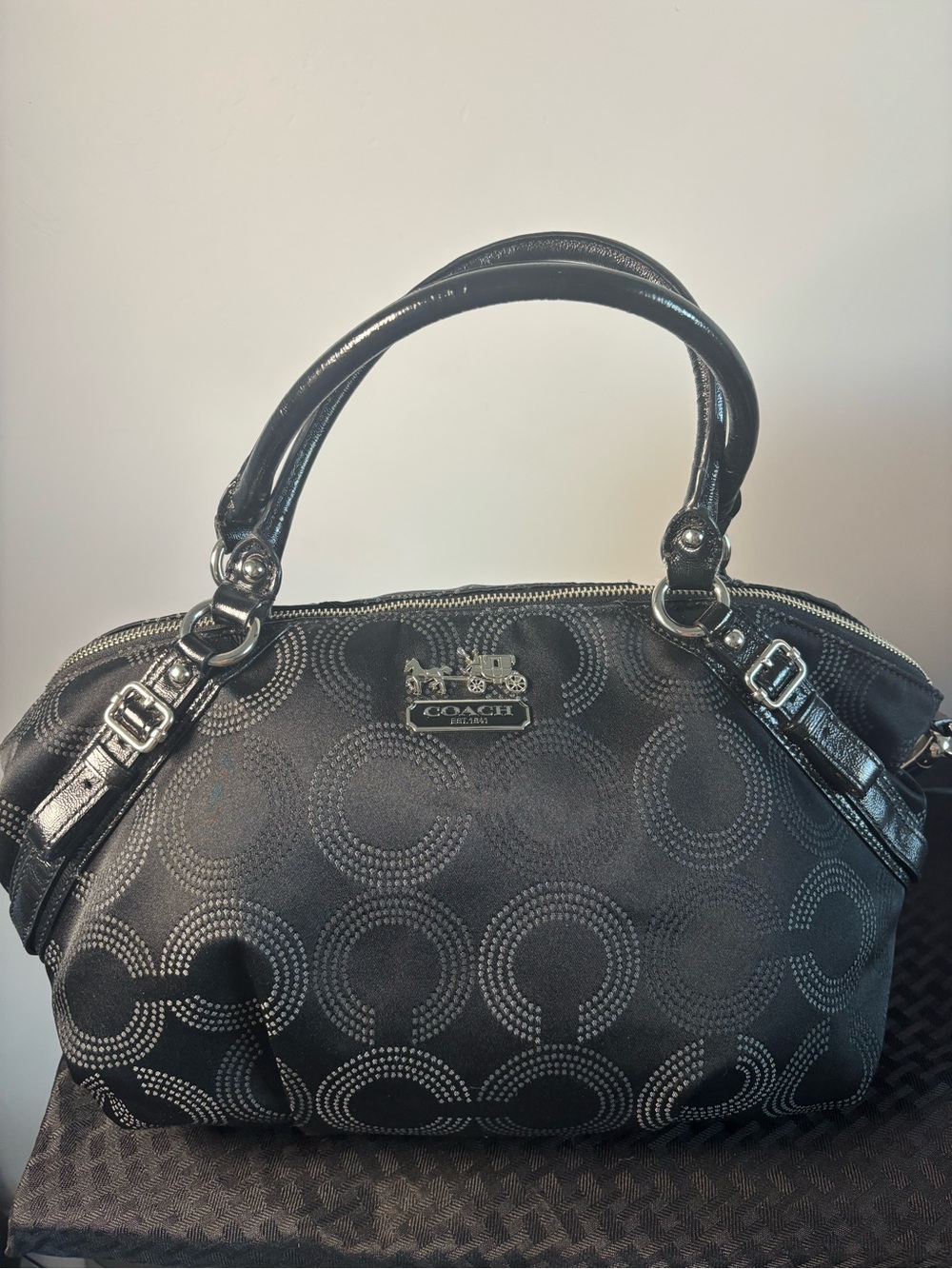 COACH Black Signature Dome Satchel with Circle Jacquard